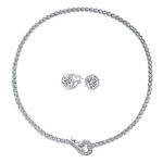 Heart Clasp CZ Cubic Zirconia Bezel Set Tennis Necklace Stud Earrings Collar Jewelry Set