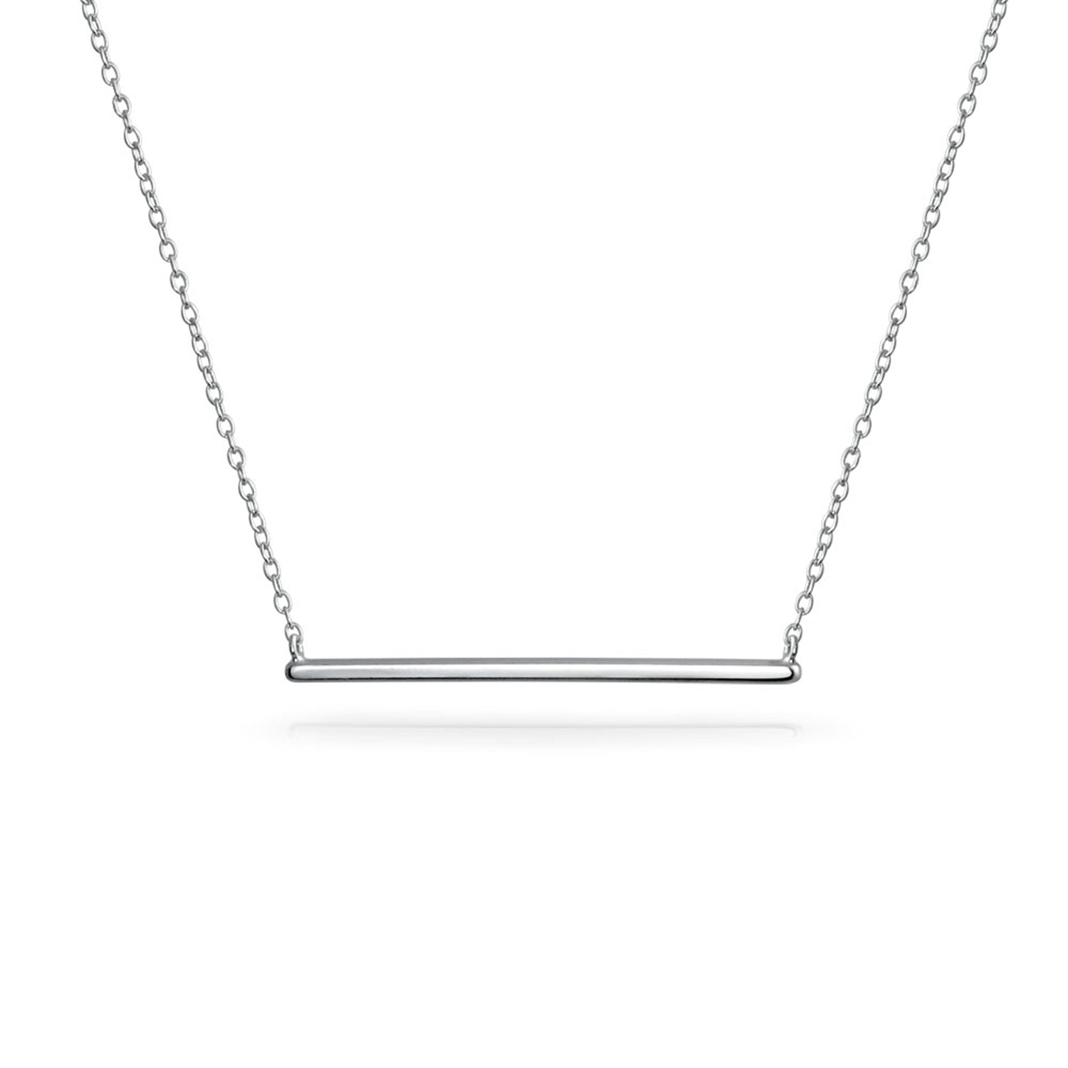 silver-thin-modern-bar-necklace_pfs-105-0525-az_1 Minimalist Horizontal Name Plate Sideways Bar Pendant Necklace Sterling Silver - Image 1