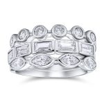 Stackable Eternity Band Ring Set 3PC CZ Baguette Marquise Round .925 Sterling Silver