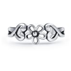 Silver Sterling Toe Ring with Flowers & Heart Filigree Design Midi Band - Image 2