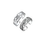 Set of 2 Flowers Vine Carved Swirl Filigree Midi Toe Ring Sterling Silver