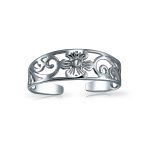 Set of 2 Flowers Vine Carved Swirl Filigree Midi Toe Ring Sterling Silver - Image 2