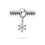 Aqua Ice Blue CZ Christmas Charm Bead Snowflake Silver - Image 2