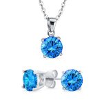4CTW Round Yellow CZ Solitaire Stud Earrings & Pendant Necklace Set .925 Sterling Silver - Image 3