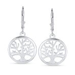 Oval Disc Tree of Life Dangle Earrings 14K Rose Gold Plated Sterling Silver - Image 2