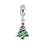 Christmas Charm Bead Red Star & Green Tree Dangle Enamel Silver for Bracelets