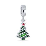 Christmas Charm Bead Red Star & Green Tree Dangle Enamel Silver for Bracelets