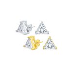 Set of 2 Triangle Clear Cubic Zirconia Stud Earrings Gold Plated Silver 10MM