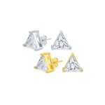Set of 2 Triangle Clear Cubic Zirconia Stud Earrings Gold Plated Silver 10MM