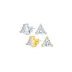 Set of 2 Triangle Clear Cubic Zirconia Stud Earrings Gold Plated Silver 10MM - Image 2