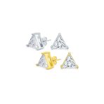 Set of 2 Triangle Clear Cubic Zirconia Stud Earrings Gold Plated Silver 10MM - Image 3