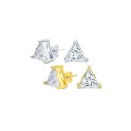 Set of 2 Triangle Clear Cubic Zirconia Stud Earrings Gold Plated Silver 10MM - Image 5