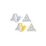Set of 2 Triangle Clear Cubic Zirconia Stud Earrings Gold Plated Silver 10MM - Image 6