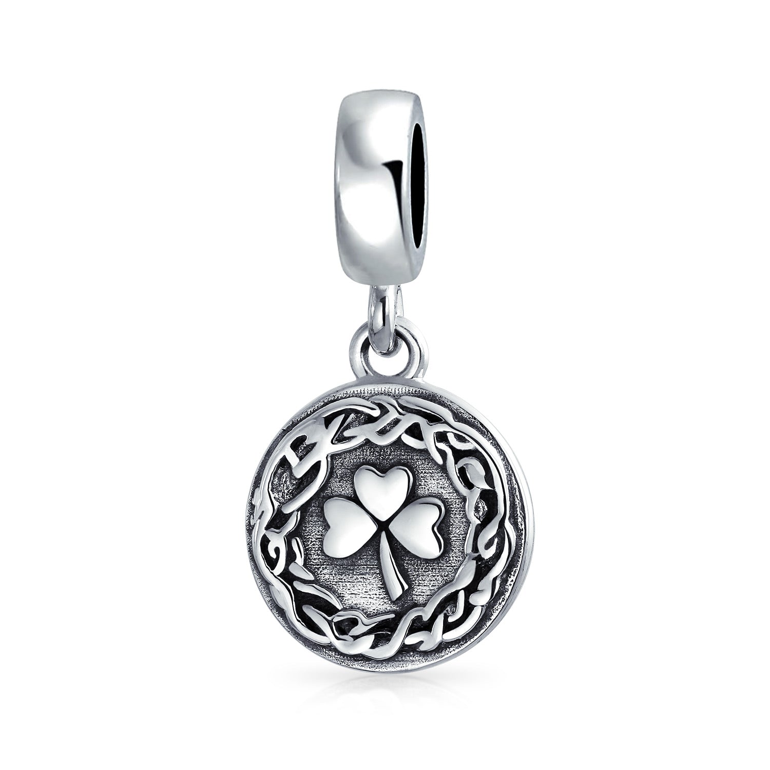 silver-triqetra-shamrock-dangle-bead_pbx-hsd-581-d-az Round Disc Good Luck Celtic Knot Irish Clover Dangle Charm Bead Sterling Silver - Image 1