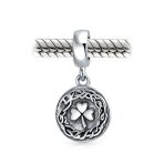 Round Disc Good Luck Celtic Knot Irish Clover Dangle Charm Bead Sterling Silver - Image 3