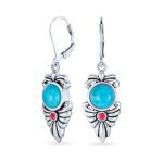 Western Native American Style Turquoise & Carnelian Gemstone Dangle Earrings