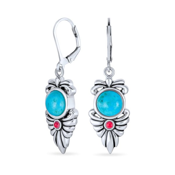 Western Native American Style Turquoise & Carnelian Gemstone Dangle Earrings