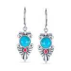 Western Native American Style Turquoise & Carnelian Gemstone Dangle Earrings - Image 2