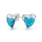 Gemstone Turquoise Filigree Heart Pendant & Stud Earrings Set Sterling Silver - Image 6