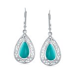Western Style Blue Turquoise Dangle Gemstone Earrings in  Sterling Silver - Image 2