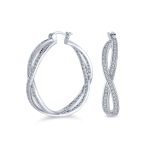 Cubic Zirconia Pave CZ Forever Love Knot Large Infinity Hoop Earrings 1.5 Diameter Silver