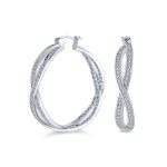 Cubic Zirconia Pave CZ Forever Love Knot Large Infinity Hoop Earrings 1.5 Diameter Silver