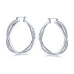 Cubic Zirconia Pave CZ Forever Love Knot Large Infinity Hoop Earrings 1.5 Diameter Silver - Image 2