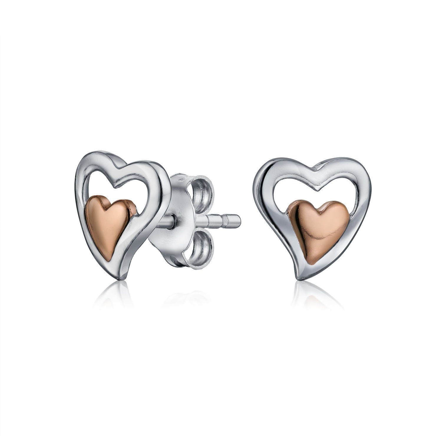 silver-two-tone-stud-hearts_pmr-s11361_1 Romantic Petite Two-Toned Double Heart Stud Earrings, Rose Gold Sterling Silver - Image 1