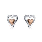 Romantic Petite Two-Toned Double Heart Stud Earrings, Rose Gold Sterling Silver - Image 3
