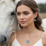 Pegasus Unicorn Medallion Necklace & Dangle Earring Set Oxidized Sterling Silver - Image 2