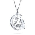Pegasus Unicorn Crescent Moon Necklace & Dangle Earrings Set Sterling Silver - Image 3