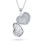Vintage Style CZ Aromatherapy or Photo Puff Heart Shape Locket Pendant Necklace .925 Sterling Silver - Image 2
