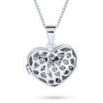Vintage Style CZ Aromatherapy or Photo Puff Heart Shape Locket Pendant Necklace .925 Sterling Silver - Image 4