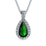 5CT Solitaire Teardrop Halo Cubic Zirconia CZ Pendant Necklace Silver Plated