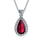 Solitaire Teardrop Halo Blue Green Red Cubic Zirconia CZ Pendant Necklace Earrings Jewelry Set - Image 6