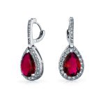 Solitaire Teardrop Halo Blue Green Red Cubic Zirconia CZ Pendant Necklace Earrings Jewelry Set - Image 12