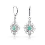 Vintage Filigree Turquoise Dangle Gemstone Earrings in Sterling Silver