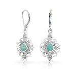 Vintage Filigree Turquoise Dangle Gemstone Earrings in Sterling Silver