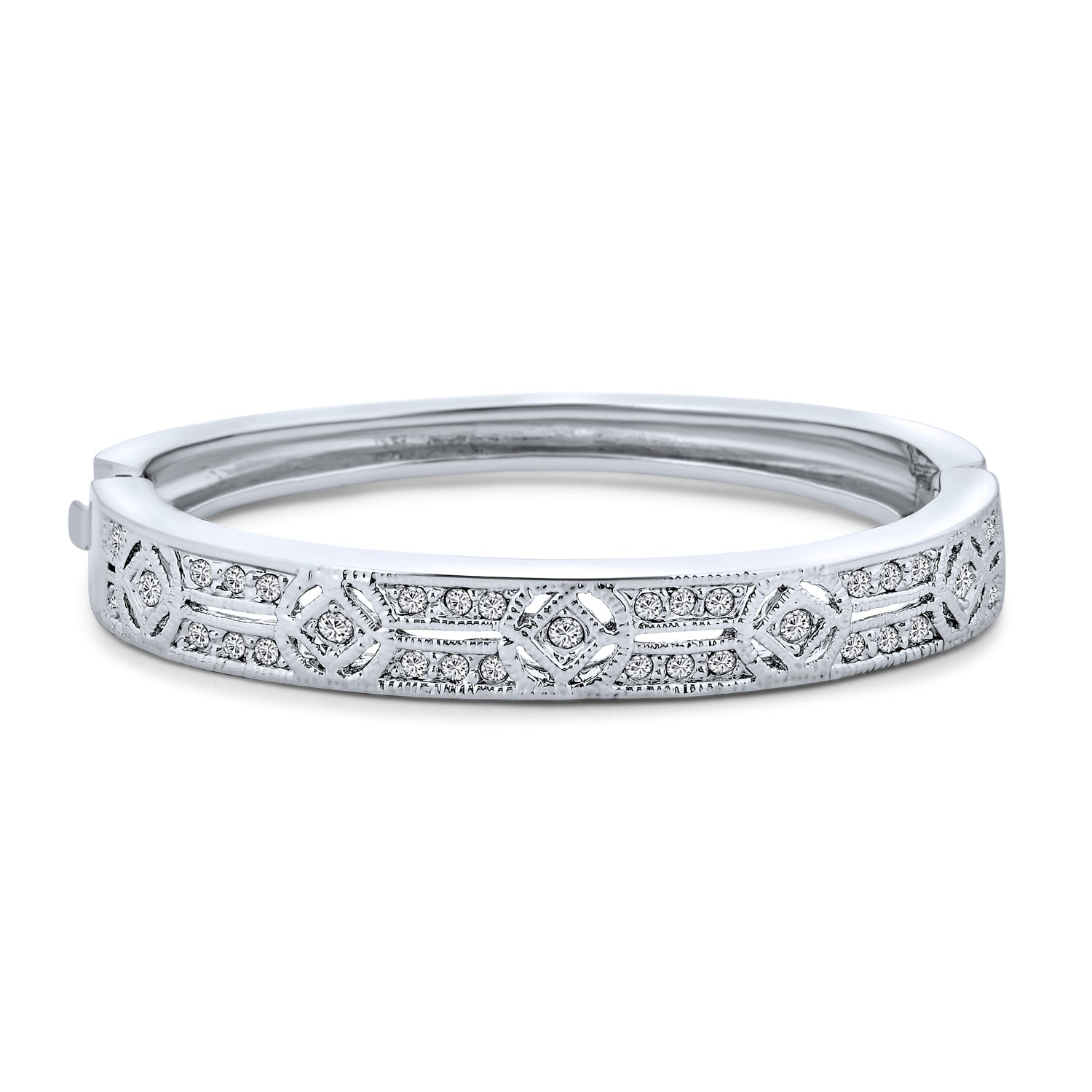 silver-vintage-victorian-cz-bangle-bracelet_ag-bt3125sir Vintage Art Deco Style Cubic Zirconia CZ Statement Bangle Bracelet - Image 1