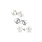 Set of 3 Light Yellow White Black Simulated Pearl Drop Ball Earrings Silver 10MM - Image 2