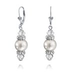 Bridal Crystal Simulated Pearl Dangle Earrings Pink Grey