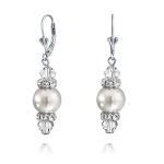 Bridal Crystal Simulated Pearl Dangle Earrings Pink Grey