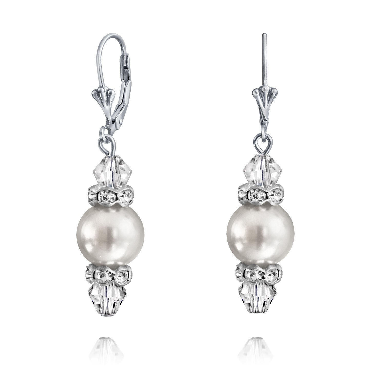 silver-white-pearl-leverback-earrings_yp-sp1550-w-az_1 Bridal Crystal Simulated Pearl Dangle Earrings Pink Grey - Image 1