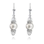 Bridal Crystal Simulated Pearl Dangle Earrings Pink Grey - Image 3