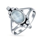 Boho Bali Silver Gemstone Ring Lapis Lazuli Split Shank Band - Image 7