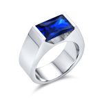 Modern Design 4CTW Blue Emerald Cut CZ Statement Ring Stainless Steel - Image 2