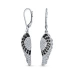 Spiritual Guardian Angel Wing Earrings Cubic Zirconia Black & White CZ Leverback