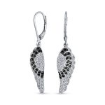 Spiritual Guardian Angel Wing Earrings Cubic Zirconia Black & White CZ Leverback
