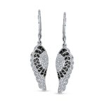 Spiritual Guardian Angel Wing Earrings Cubic Zirconia Black & White CZ Leverback - Image 2