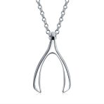 Graduation Charm Good Luck Wishbone Pendant Necklace .925 Sterling Silver